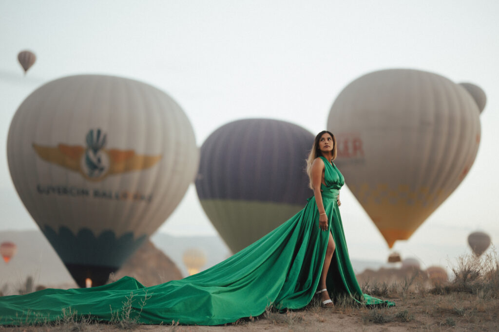 Cappadocia flying dress photoshoot at sunrise by Metin Gezer